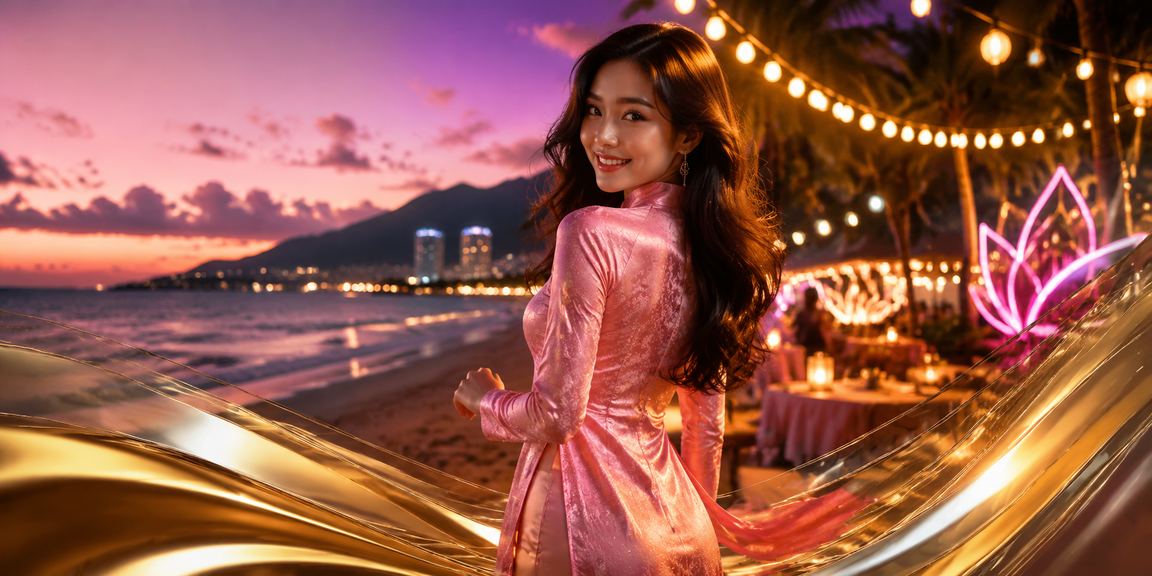 Người phụ nữ mặc áo dài truyền thống tại Đà Nẵng sử dụng điện thoại để truy cập nền tảng cược trực tuyến