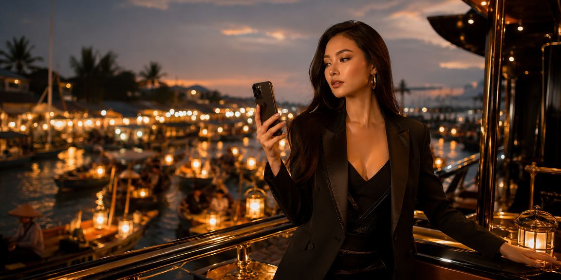 Người dùng truy cập casino trực tuyến trên điện thoại di động tại bãi biển Mũi Né